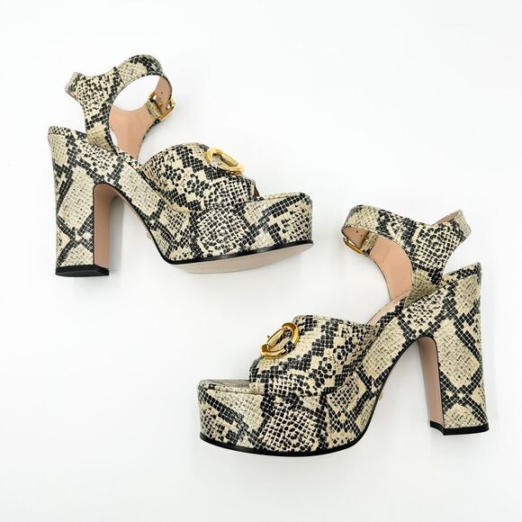 Gucci Baby Horsebit Platform Sandal Python Heels New EU 40 US 10 - Picture 7 of 13